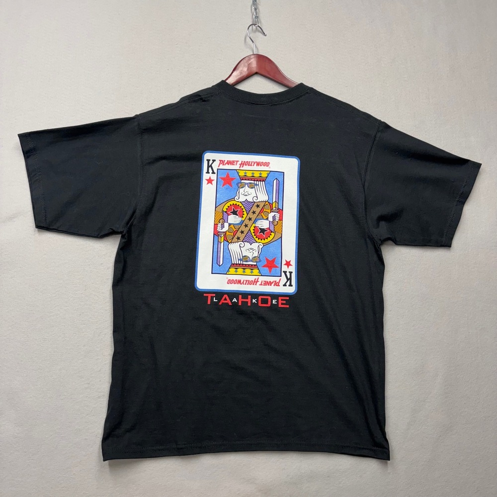 Planet Hollywood T Shirt Mens Large Black Tahoe King of Hearts Vintage 90s Tee